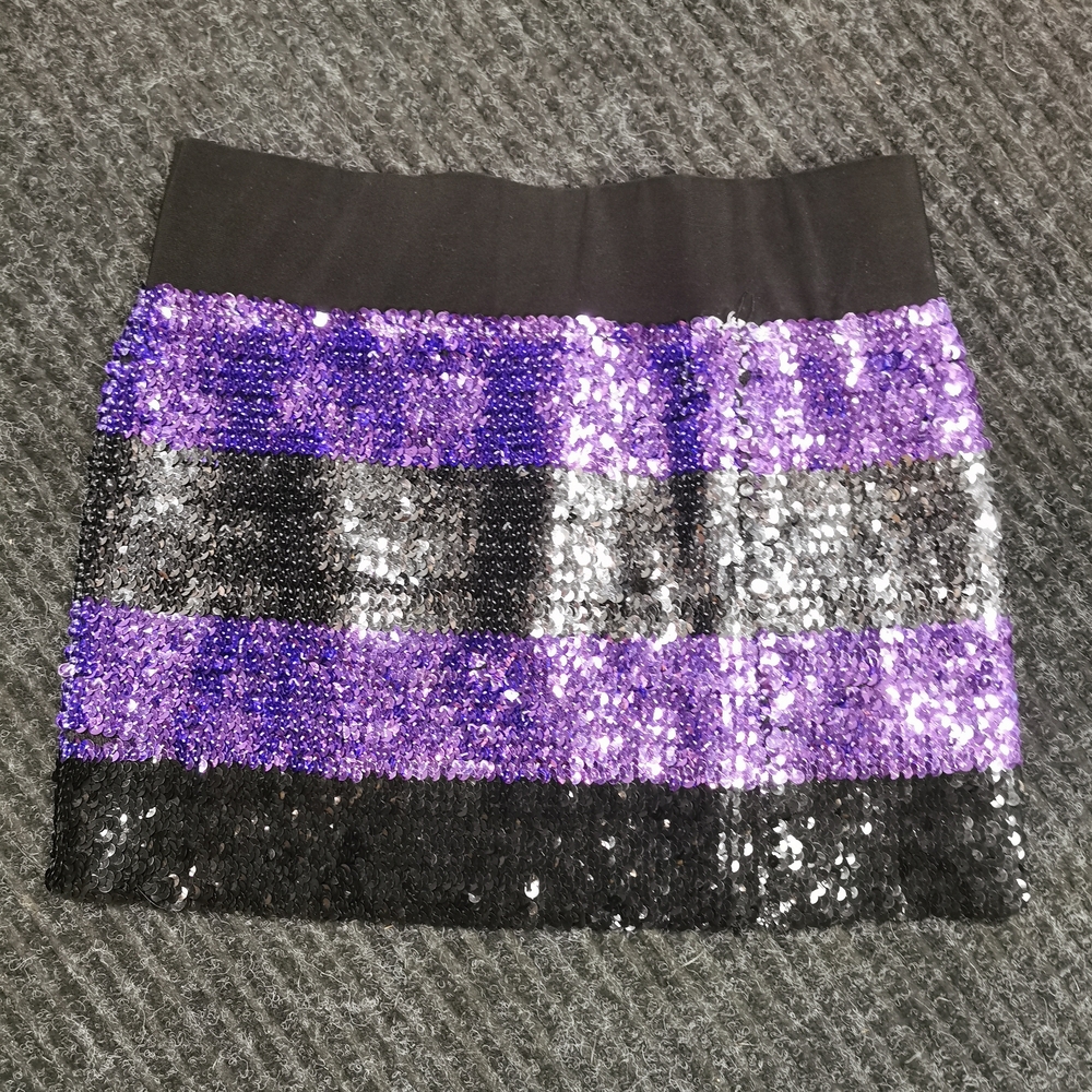$15 Or Two For $20 Black and Purple Sequin Mini Pencil Skirt